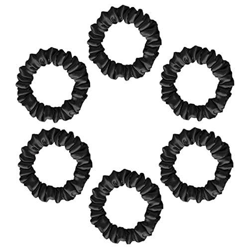 Silvr Bear Luxury Satin Skinny Scrunchies 6 Count Black Skinny Hair Ties for Women Girls and Men Softer than Silk Scrunchies Hair Accessories for All Hair Types