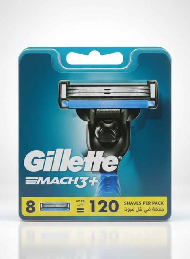 Gillette Mach 3 Plus Razor Blades Pack of 8 Refill Cartridges for Smooth Comfortable Shave