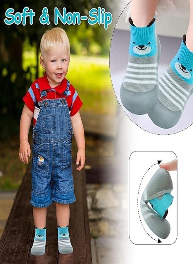ARUP حذاء المشي الأول للأطفال الصغار، بنعل مطاطي ناعم برسومات كرتونية، مانع للانزلاق، مناسب للأرضيات الداخلية، للأولاد والبنات | قبضة سيليكون غير سامة | جوارب حريرية لطيفة بتصميم دب لطيف من قماش لطيف على البشرة (مقاسات الأحذية البريطانية، للأطفال الصغار، الفئة العمرية: متوسط، 3.5 سنوات، 4 سنوات) - Image 4
