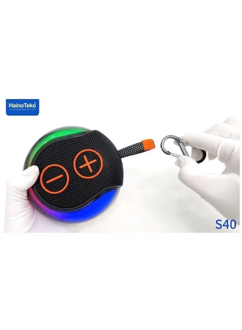 Haino Teko S40 Compact Bluetooth Speaker – Wireless Portable Sound System with HiFi Audio, Rich Bass, RGB Lights & Intuitive Button Controls – Sleek Rechargeable Speaker for Outdoor Fun, Travel, Parties & Home Use – Elegant Black Design - Image 2