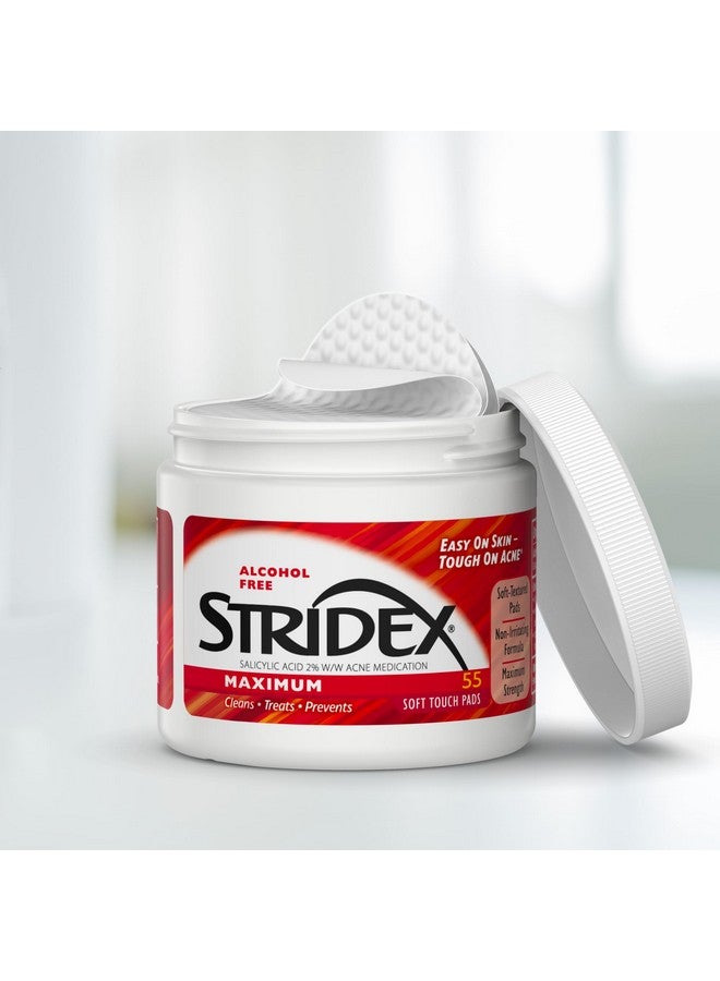 Stridex Medicated Acne Pads, Maximum, 55 Count - Facial Cleansing Wipes, Alcohol Free, Acne Treatment for Face, For Moderate Acne, Smooth Application - Image 2