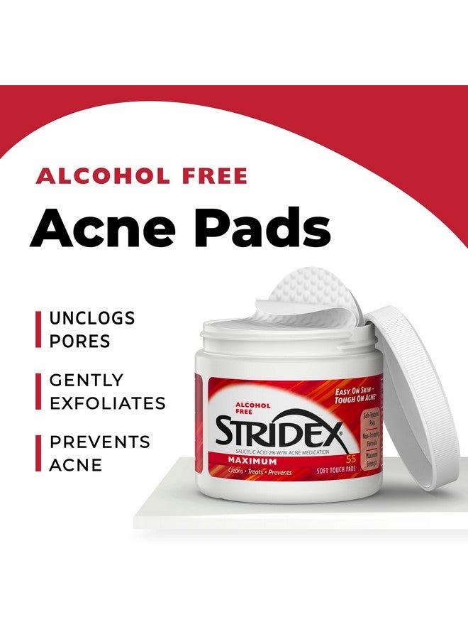 Stridex Medicated Acne Pads, Maximum, 55 Count - Facial Cleansing Wipes, Alcohol Free, Acne Treatment for Face, For Moderate Acne, Smooth Application - Image 3