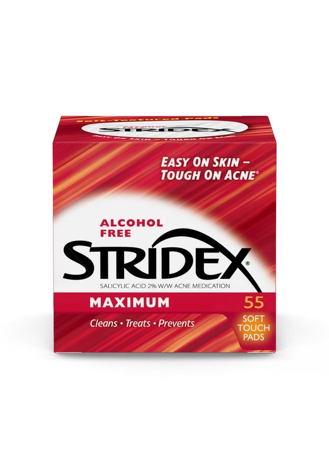 Stridex Medicated Acne Pads, Maximum, 55 Count - Facial Cleansing Wipes, Alcohol Free, Acne Treatment for Face, For Moderate Acne, Smooth Application - Image 1