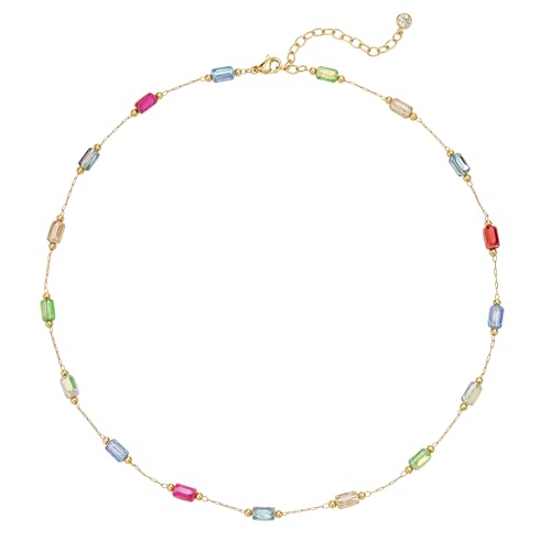 MTMY Beaded Necklaces for Women 14K Gold Plated Dainty Colorful Green/Rose Beaded Pearl Choker Necklace Delicate Boho Choker Necklace Jewelry Gift (mixed color cuboid) - Image 1