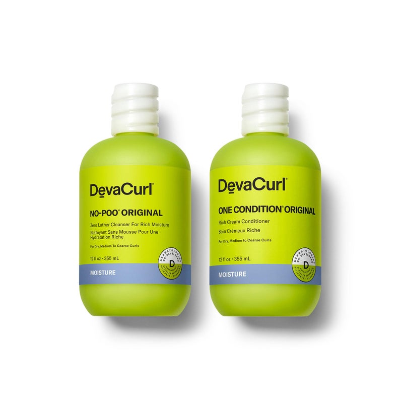 DevaCurl No-Poo Original Non-Lathering Cleanser for Rich Moisture and One Condition Original Rich Cream Conditioner, 12