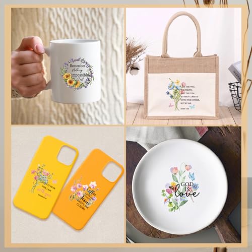 CRASHOT UV DTF Cup Wraps - 20 Sheet Bible Verse UV DTF Transfer Stickers, Christian UVDTF Cup Wraps for 16 oz, Inspirational Quotes, Flower Style Rub on Transfer for Glass, DIY Crafts - Image 5