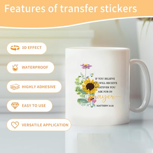 CRASHOT UV DTF Cup Wraps - 20 Sheet Bible Verse UV DTF Transfer Stickers, Christian UVDTF Cup Wraps for 16 oz, Inspirational Quotes, Flower Style Rub on Transfer for Glass, DIY Crafts - Image 4