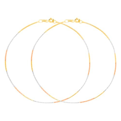 ZAVYA 925 Sterling Silver Designer Triple Layered Rhodium, Gold & Rose Gold Plated Chain Anklet (Pair) | With Certificate of Authenticity & 925 Hallmark | Gift for Women & Girls - Image 1