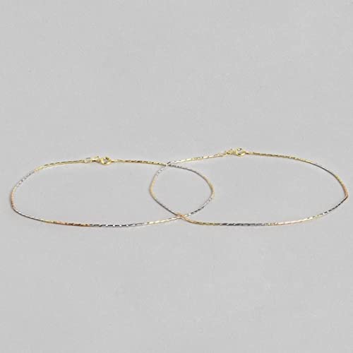 ZAVYA 925 Sterling Silver Designer Triple Layered Rhodium, Gold & Rose Gold Plated Chain Anklet (Pair) | With Certificate of Authenticity & 925 Hallmark | Gift for Women & Girls - Image 4