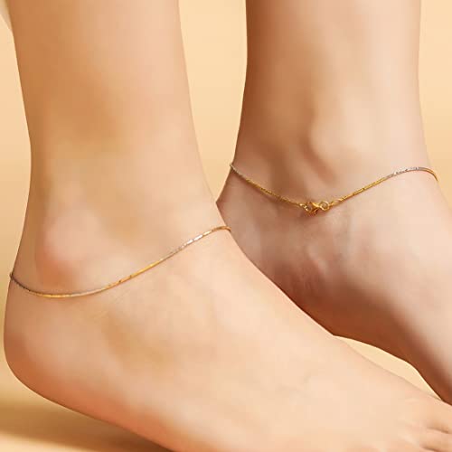 ZAVYA 925 Sterling Silver Designer Triple Layered Rhodium, Gold & Rose Gold Plated Chain Anklet (Pair) | With Certificate of Authenticity & 925 Hallmark | Gift for Women & Girls - Image 2