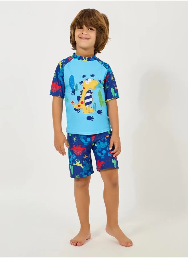 ستايلي Dinosaur Print T-Shirt & Shorts Swimming Set