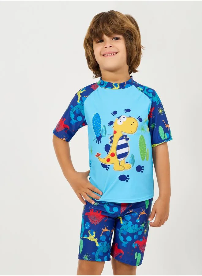 ستايلي Dinosaur Print T-Shirt & Shorts Swimming Set
