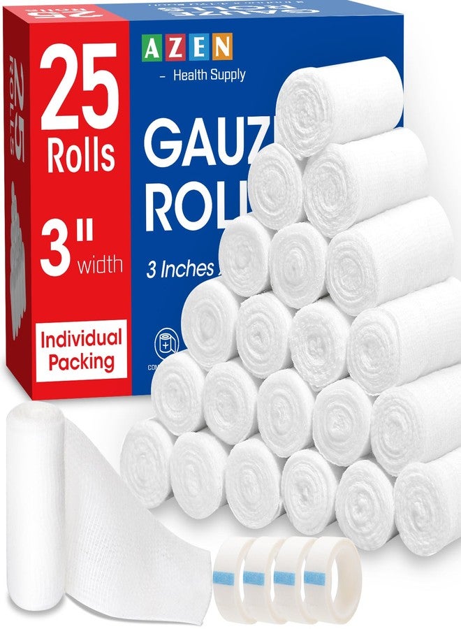 AZEN 25 Pack Gauze Rolls Bandages, 3 in x 4.1 Yards, Premium Medical Supplies & First Aid Supplies, Bandage Wrap Vet Wrap, Mummy Wraps - Image 1