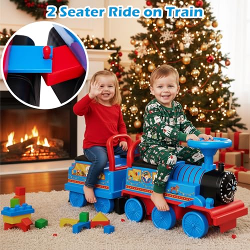 OLAKIDS 6V 2Seater Ride on Train with Carriage Storage Train Whistle Music Lights for 18 Months 2 Seaters Circus - Image 5
