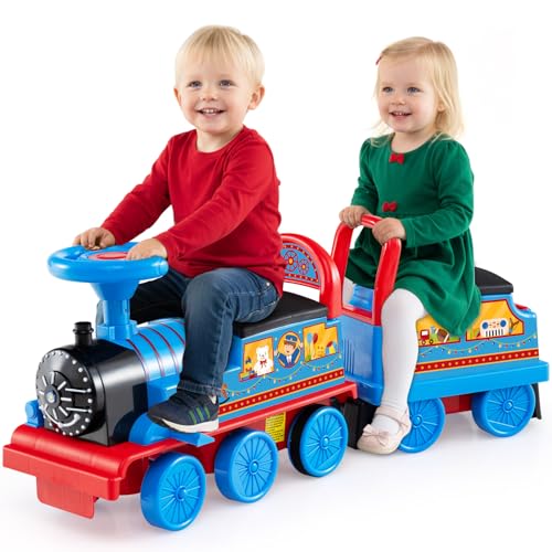 OLAKIDS 6V 2Seater Ride on Train with Carriage Storage Train Whistle Music Lights for 18 Months 2 Seaters Circus - Image 1