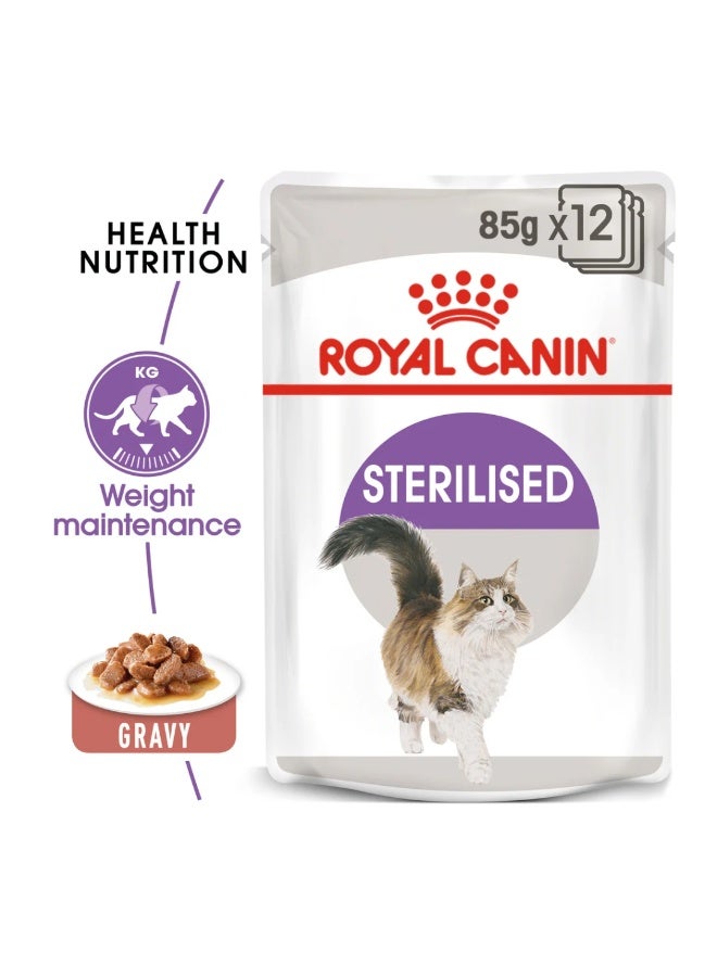 Royal Canin Sterilised Wet Cat Food in Gravy 85g x 12 Pouches – Weight Control & Urinary Health for Adult Sterilised Cats - Image 2