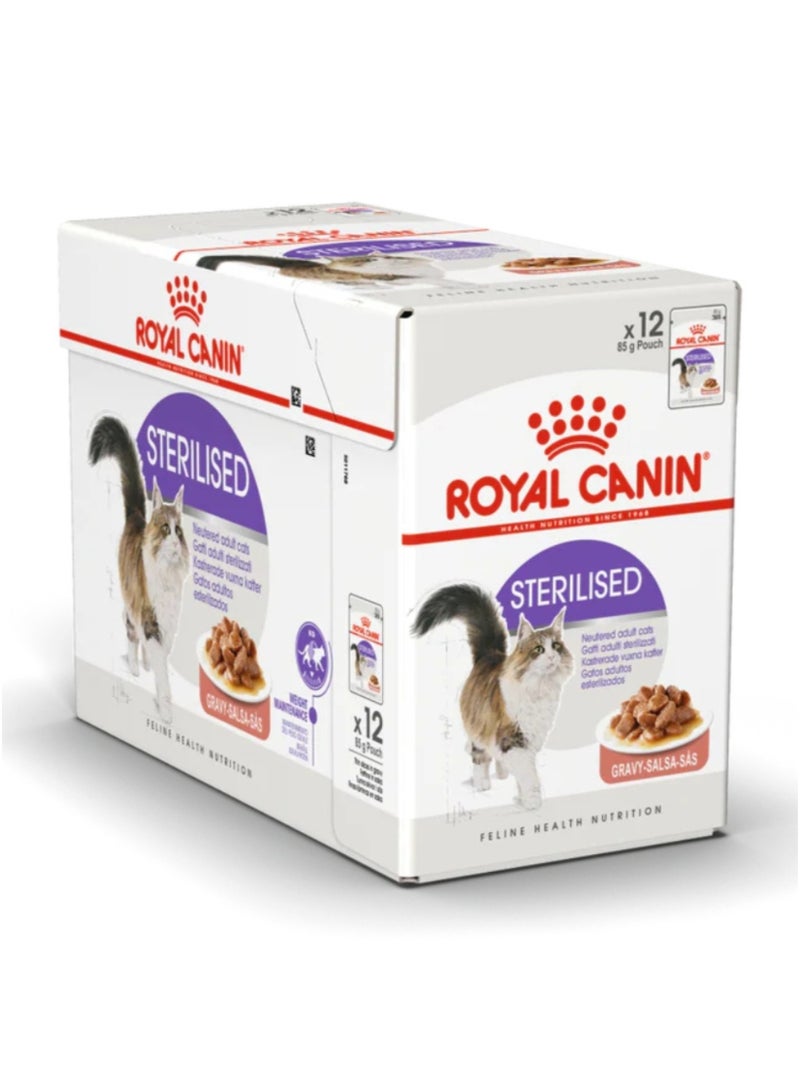 Royal Canin Sterilised Wet Cat Food in Gravy 85g x 12 Pouches – Weight Control & Urinary Health for Adult Sterilised Cats - Image 1