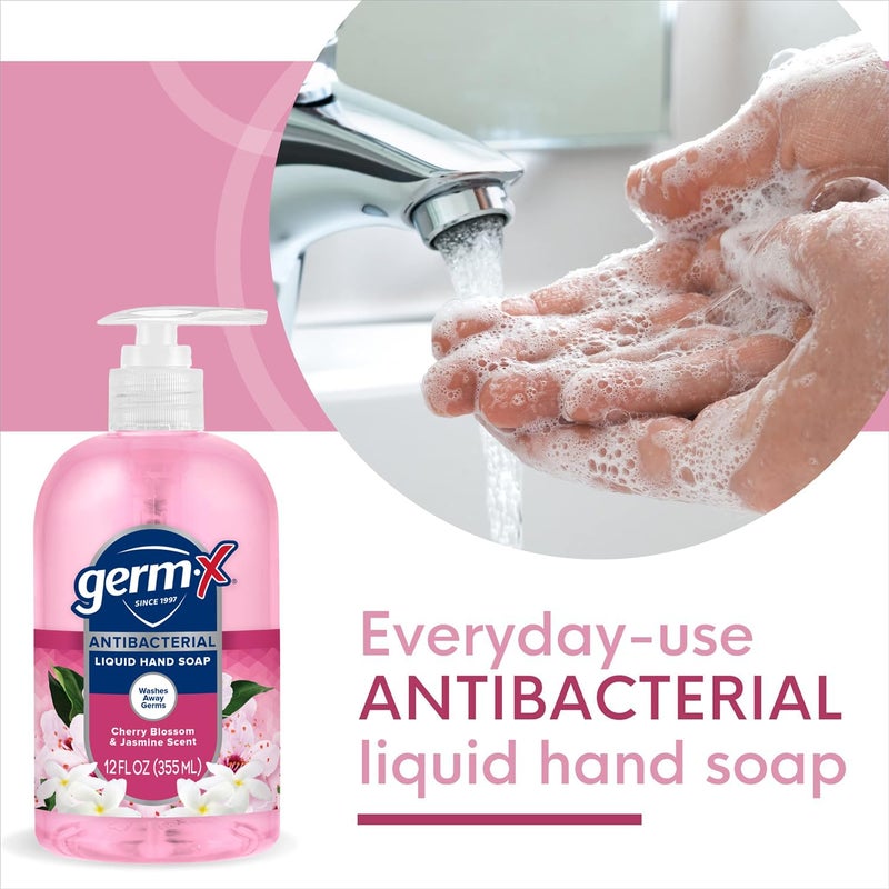 Germ-X Antibacterial Hand Soap, 12 Oz (Pack 4), Moisturizing Liquid Hand Wash for Kitchen or Bathroom, pH Balanced & Dermatologist Tested, Jasmine & Cherry Blossom Scent, Pump Bottle - Image 3