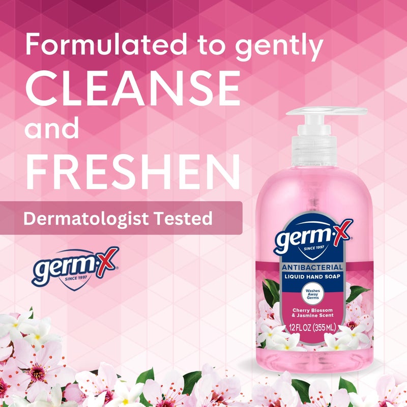 Germ-X Antibacterial Hand Soap, 12 Oz (Pack 4), Moisturizing Liquid Hand Wash for Kitchen or Bathroom, pH Balanced & Dermatologist Tested, Jasmine & Cherry Blossom Scent, Pump Bottle - Image 4