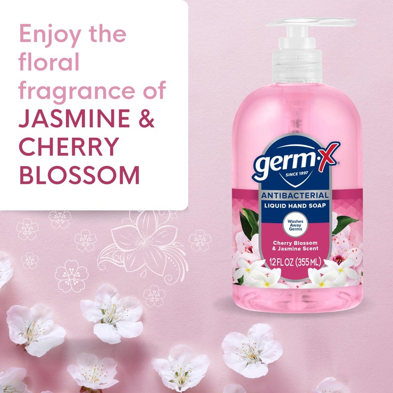 Germ-X Antibacterial Hand Soap, 12 Oz (Pack 4), Moisturizing Liquid Hand Wash for Kitchen or Bathroom, pH Balanced & Dermatologist Tested, Jasmine & Cherry Blossom Scent, Pump Bottle - Image 2