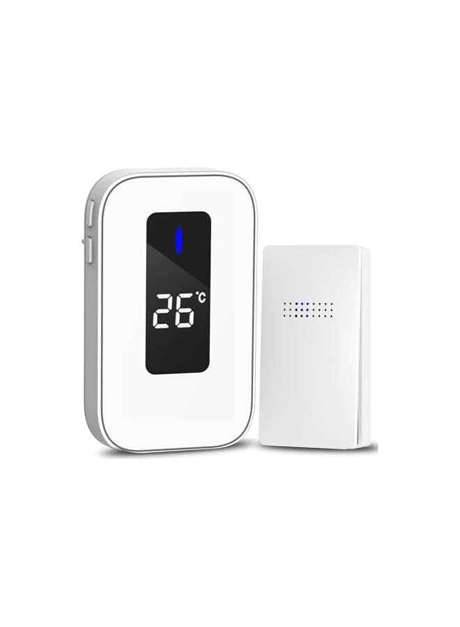 promass Wireless Doorbell with Thermometer, Mini Waterproof Ring Doorbell, Self powered No Battery Required Door Bell Kit for Home, with 38 Melodies 4 Volume Levels (white, 1 Transmitter+1 Receiver) - Image 2