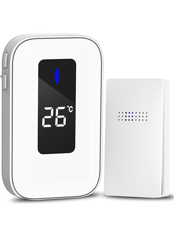 promass Wireless Doorbell with Thermometer, Mini Waterproof Ring Doorbell, Self powered No Battery Required Door Bell Kit for Home, with 38 Melodies 4 Volume Levels (white, 1 Transmitter+1 Receiver) - Image 1