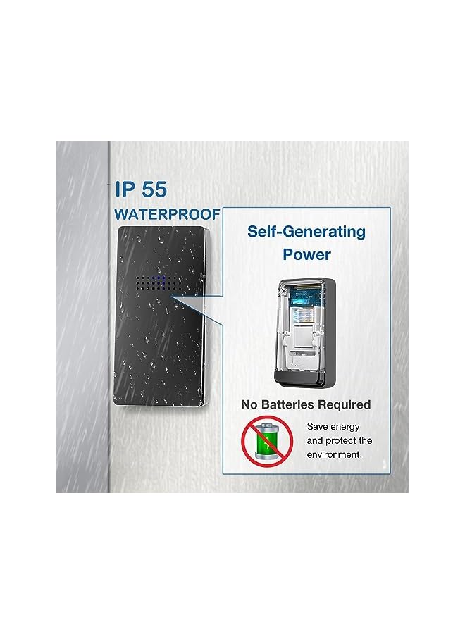 promass Wireless Doorbell with Thermometer, Mini Waterproof Ring Doorbell, Self powered No Battery Required Door Bell Kit for Home, with 38 Melodies 4 Volume Levels (white, 1 Transmitter+1 Receiver) - Image 4