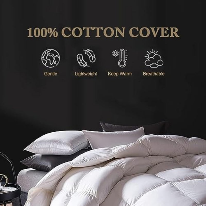 Premium Feather Down Comforter Duvet Insert - 100% Cotton Cover, Medium Weight for All Season Bedding California King 104x96, Ivory - Image 2