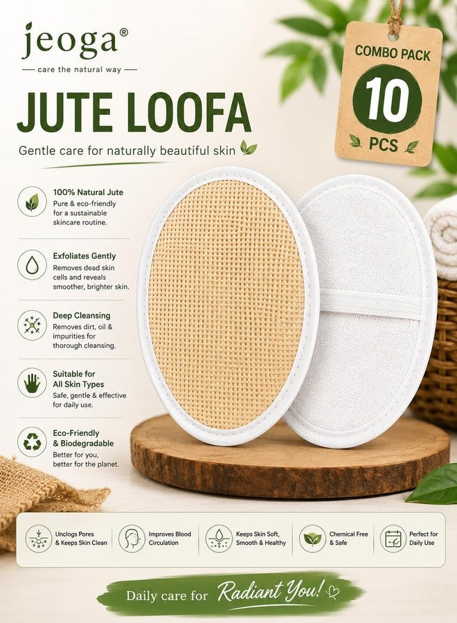 Jeoga Natural Jute Exfoliating Bath Loofah Pad with Hand Strap, Body Scrubber for Dead Skin Removal, Pack of 10 - Image 2
