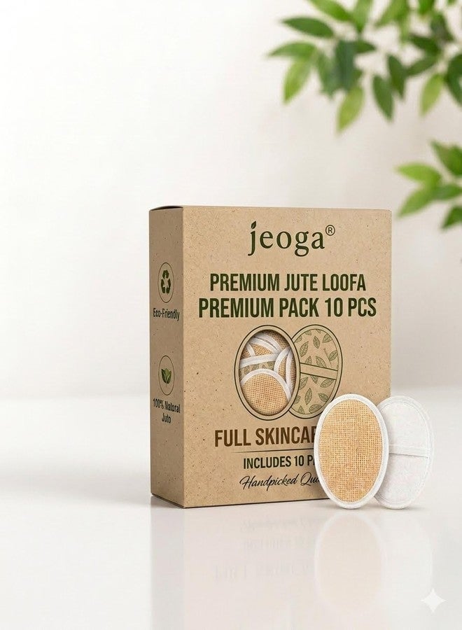 Jeoga Natural Jute Exfoliating Bath Loofah Pad with Hand Strap, Body Scrubber for Dead Skin Removal, Pack of 10 - Image 1