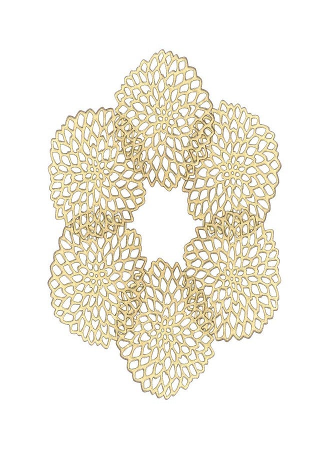 سويت إليجانس مجموعة قواعد أكواب Sweet Elegance® مكونة من 6 قطع، مصنوعة من مادة PVC مجوفة، تُستخدم كزينة لطاولة عيد الشكر، ومناسبة للاحتفالات المنزلية (زهور ذهبية). - Image 1