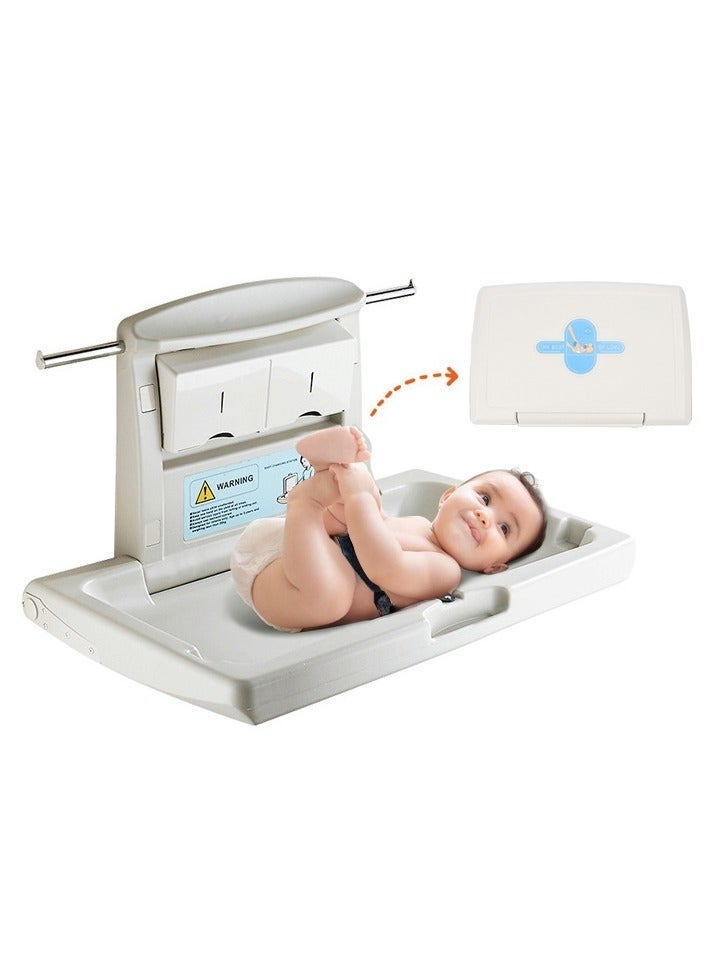 Wall-Mounted Baby Changing Station, Horizontal Foldable Diaper Change Table with Safety Straps and Hanging Rods, Use in Home Commercial Bathrooms, Daycare Centers for Newborns & Infant
