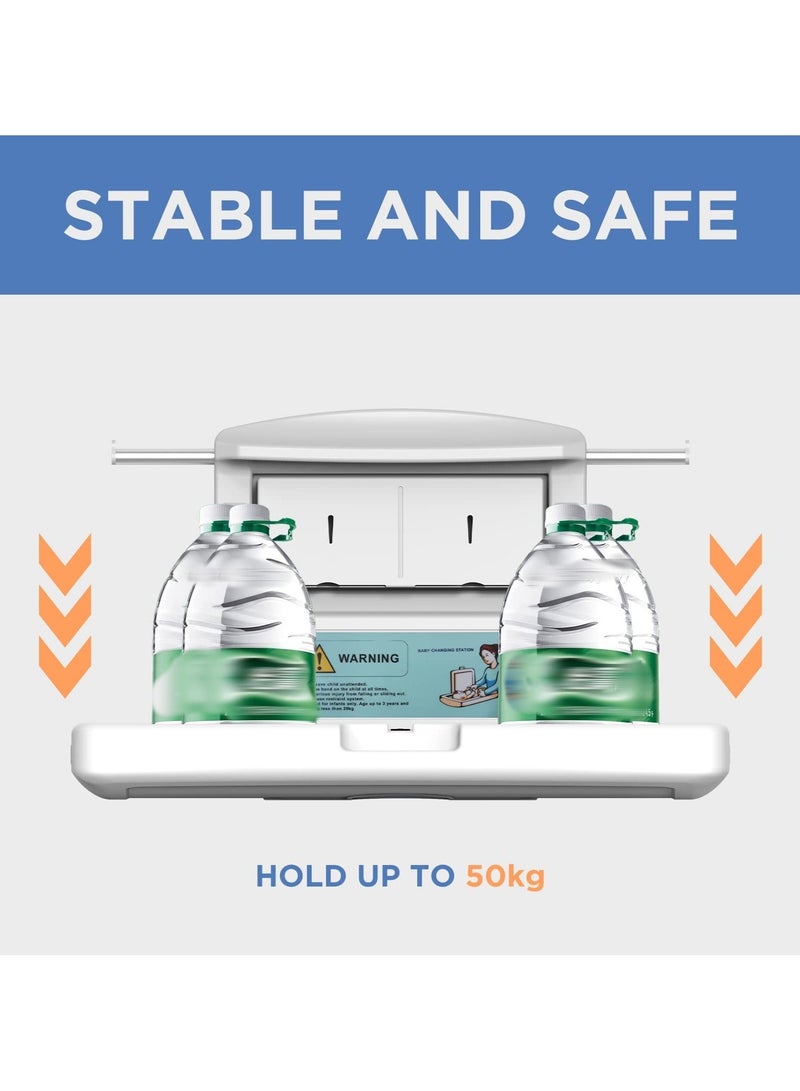 WALALLA Wall-Mounted Baby Changing Station, Horizontal Foldable Diaper Change Table with Safety Straps and Hanging Rods, Use in Home Commercial Bathrooms, Daycare Centers for Newborns & Infant - Image 5