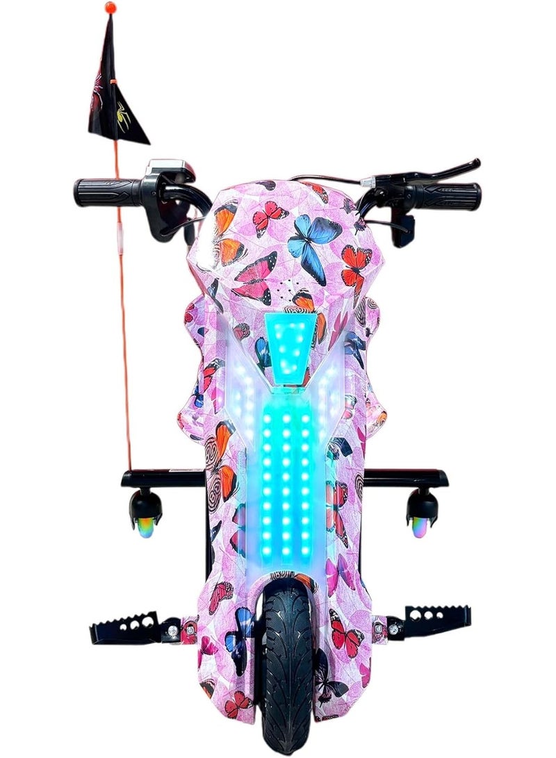 Crony D02 Drift Car, Electric Drift Car, Drift Trike, Electric Drift Trike, Drift Scooter, Drift Kart, Electric Drift Kart, Ride On Drift Car, Kids Drift Car, Electric Ride On Car, Kids Electric Vehicle, Ride On Toy Car, Battery Powered Drift Car, 18KM/H High Speed Drift Car, LED Lights Drift Car, RGB Lights Drift Trike, Drift Car with Bluetooth Speaker, Rechargeable Battery Drift Car, Powerful Motor Drift Scooter, Wide Rear Wheels Drift Trike, Electric Drift Car for Kids Boys Girls Teens, Outdoor Ride On Drift Toy, Racing Drift Vehicle for Children Butterfly - Image 2