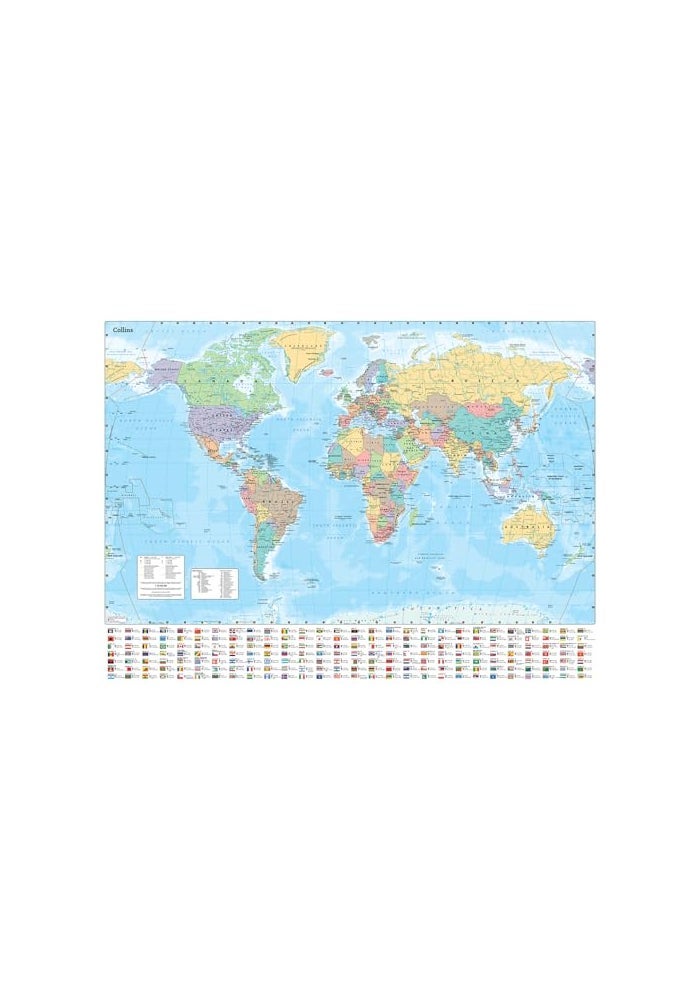 Collins Large World Wall Laminated Map (70 x 91.5 cm): Laminated map with flags, perfect for classroom, office and home - Image 1
