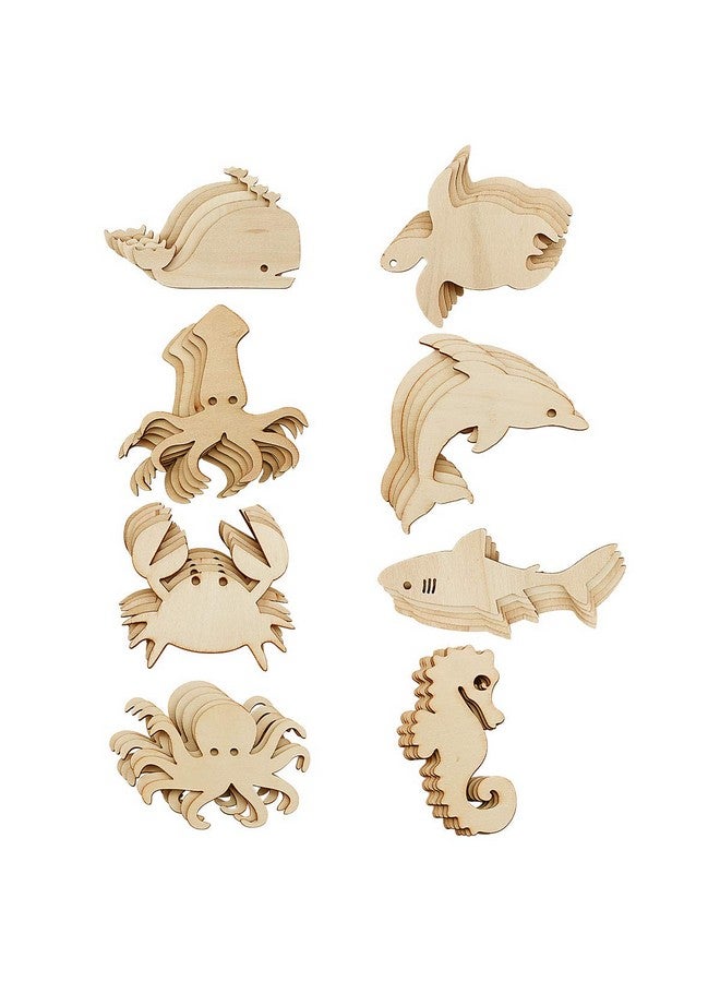 Newbested 48 Pack Unfinished Wooden Ocean Sea Animal Life Cutouts Octopus Shark Whale Dolphin Turtle Crab Squid Seahorse Shapes Model For Home Decor Ornament Diy Craft Art Project(6 Pcs/Shape) - Image 1