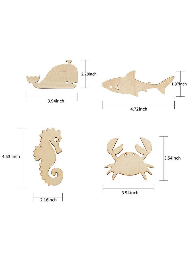 Newbested 48 Pack Unfinished Wooden Ocean Sea Animal Life Cutouts Octopus Shark Whale Dolphin Turtle Crab Squid Seahorse Shapes Model For Home Decor Ornament Diy Craft Art Project(6 Pcs/Shape) - Image 2