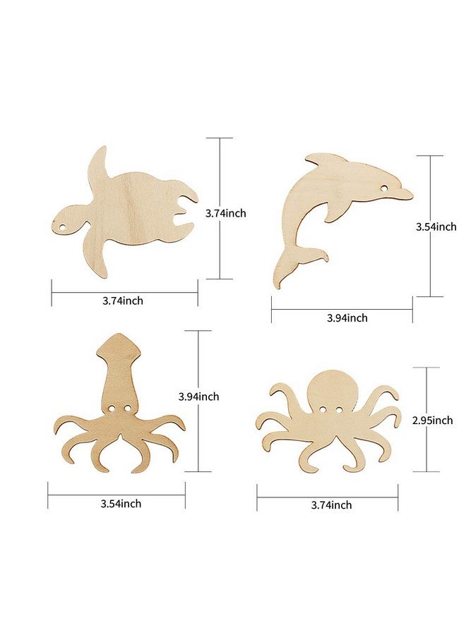 Newbested 48 Pack Unfinished Wooden Ocean Sea Animal Life Cutouts Octopus Shark Whale Dolphin Turtle Crab Squid Seahorse Shapes Model For Home Decor Ornament Diy Craft Art Project(6 Pcs/Shape) - Image 3