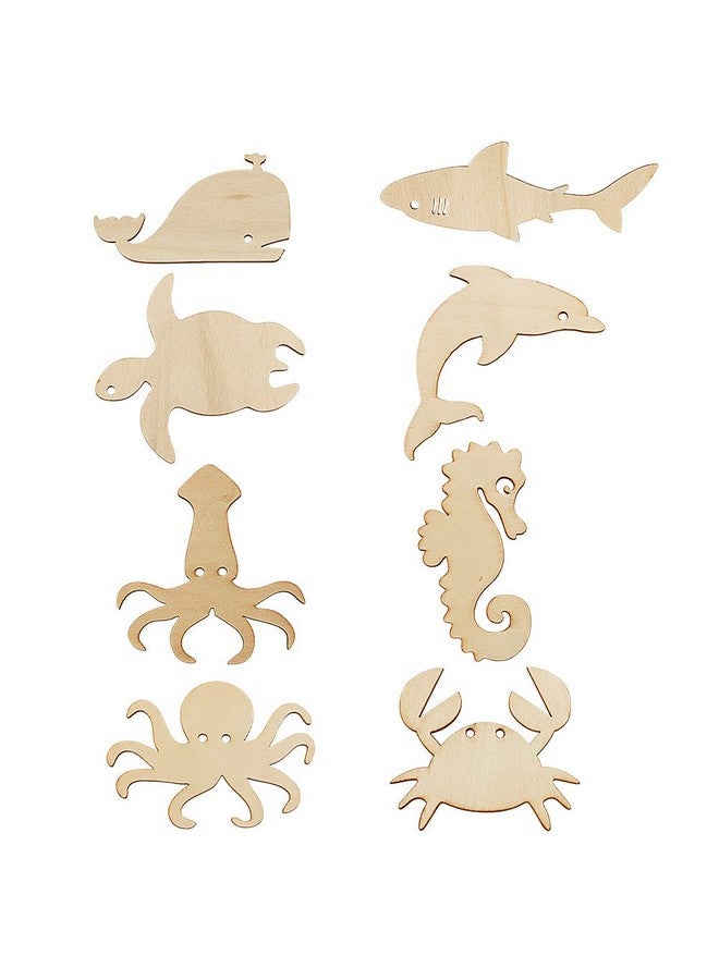 Newbested 48 Pack Unfinished Wooden Ocean Sea Animal Life Cutouts Octopus Shark Whale Dolphin Turtle Crab Squid Seahorse Shapes Model For Home Decor Ornament Diy Craft Art Project(6 Pcs/Shape) - Image 4