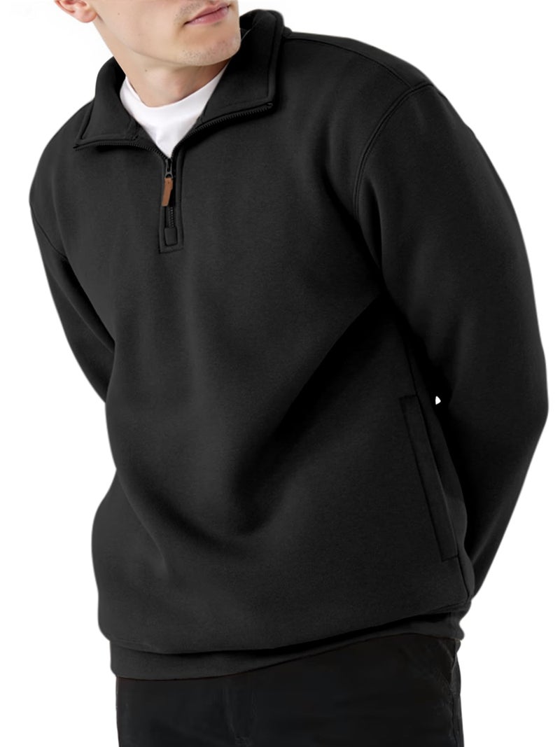 PLEPAN 1/4 Zip Pullover Men Fleece Sweater Casual Mockneck Sweatshirt Polo Long Sleeve Black X-Large - Image 1