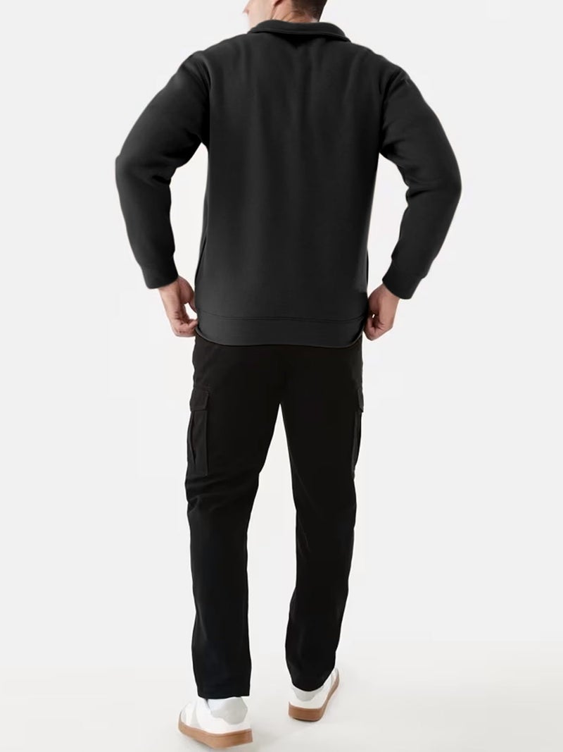 PLEPAN 1/4 Zip Pullover Men Fleece Sweater Casual Mockneck Sweatshirt Polo Long Sleeve Black X-Large - Image 2