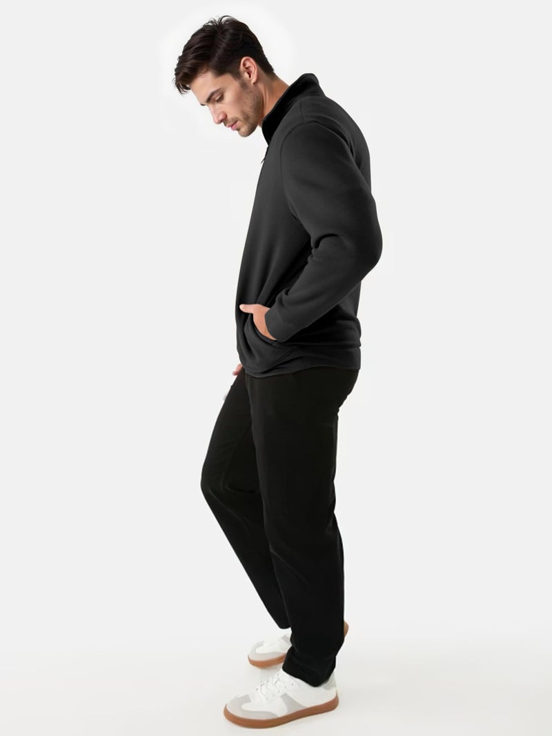 PLEPAN 1/4 Zip Pullover Men Fleece Sweater Casual Mockneck Sweatshirt Polo Long Sleeve Black X-Large - Image 3