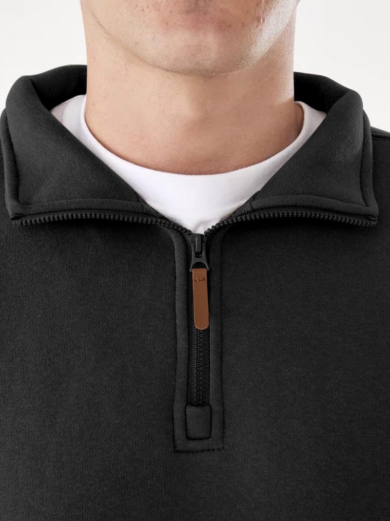 PLEPAN 1/4 Zip Pullover Men Fleece Sweater Casual Mockneck Sweatshirt Polo Long Sleeve Black X-Large - Image 4