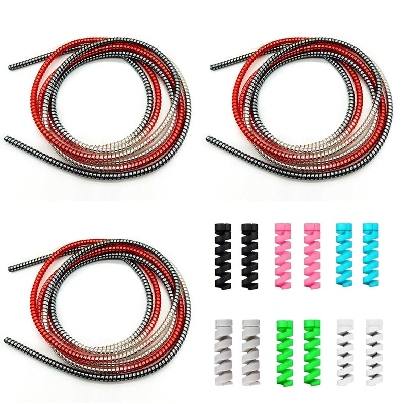 Like Star ® Cable Protector Combo – 3 Premium Spiral Cable Wraps + 12 pcs Colorful Cord Protectors for USB, Charger & Headphone Cables – Anti-Fray Wire Organizer Set for Phone, PC, Home & Office - Image 1