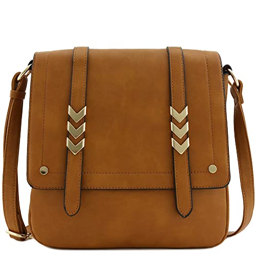 ALYSSA Double Compartment Large Flapover Crossbody Bag (Camel) - Image 1