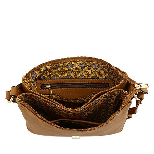 ALYSSA Double Compartment Large Flapover Crossbody Bag (Camel) - Image 5