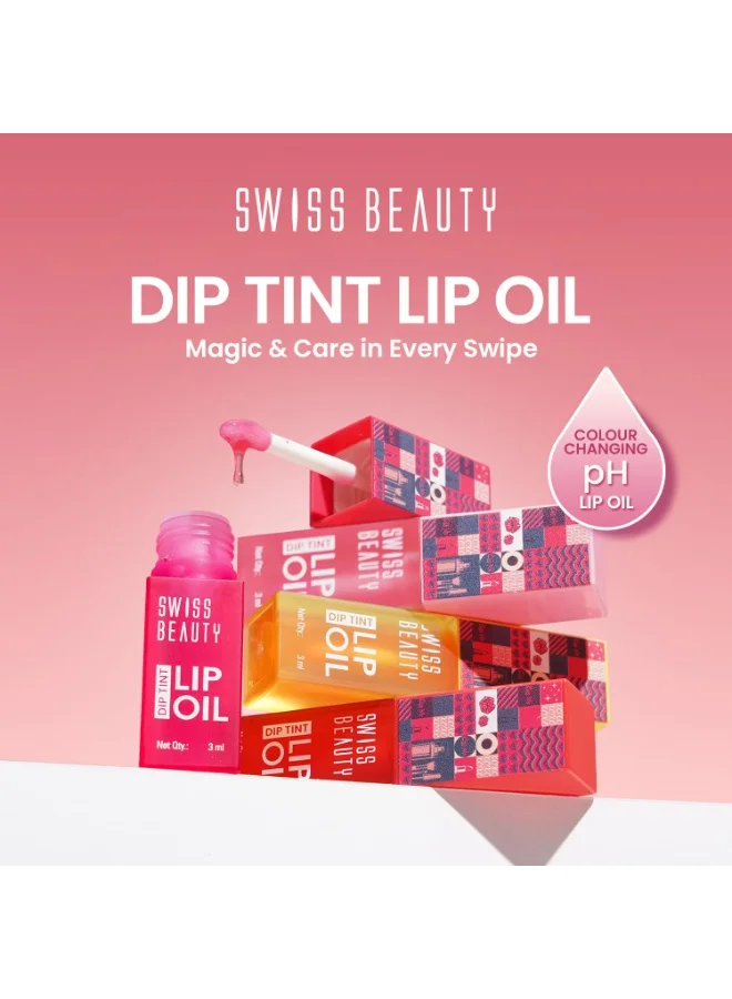 سويس بيوتي Swiss Beauty Dip Tint Lip Oil | Colour-Changing Lip Oil | Glossy Finish | Long-Lasting Moisturisation | Enriched with Vitamin E | Shade-03 Peach, 3ml