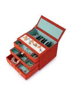 l'elefante L’elefante Multi-Layer Jewelry Organizer Box for Women – Embroidered Floral Jewelry Storage Case with Drawers – Ring, Bangle, Necklace & Earring Holder Velvet Jewelry Box – Gift for Girls & Ladies  - Image 1