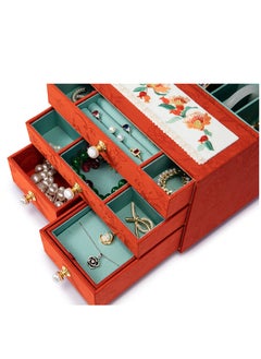 l'elefante L’elefante Multi-Layer Jewelry Organizer Box for Women – Embroidered Floral Jewelry Storage Case with Drawers – Ring, Bangle, Necklace & Earring Holder Velvet Jewelry Box – Gift for Girls & Ladies  - Image 2