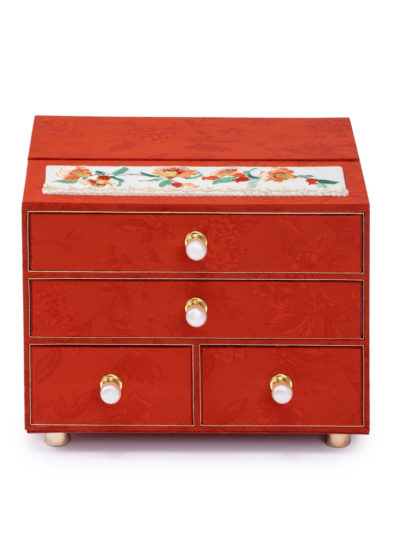 l'elefante L’elefante Multi-Layer Jewelry Organizer Box for Women – Embroidered Floral Jewelry Storage Case with Drawers – Ring, Bangle, Necklace & Earring Holder Velvet Jewelry Box – Gift for Girls & Ladies  - Image 5